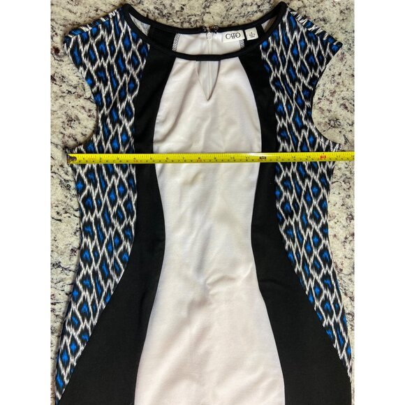 Cato Womens Bodycon Sheath Mini Dress Size 8 White Black Blue Leopard Color Bloc - Picture 4 of 7